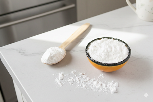 a scoop of creatine on a counter 